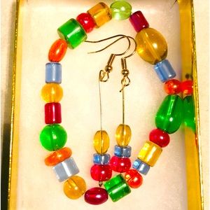 Multi Colored Glass beaded Bracelet and Earrings Set ♥️